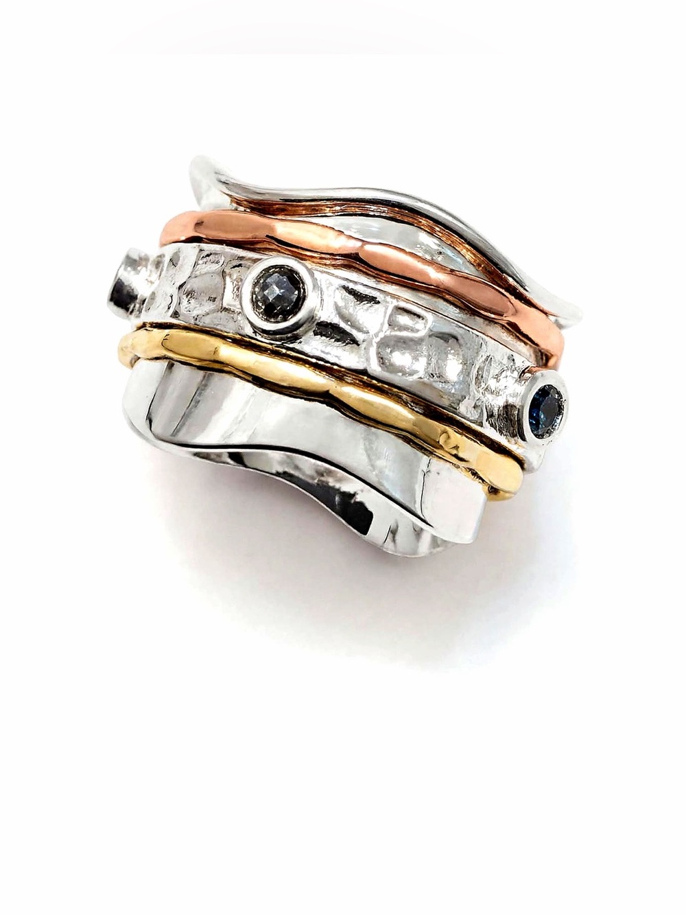 Sterling Silver 925 Copper Brass Spinner Ring Hammered Gemstone Boho 10.8g Heavy